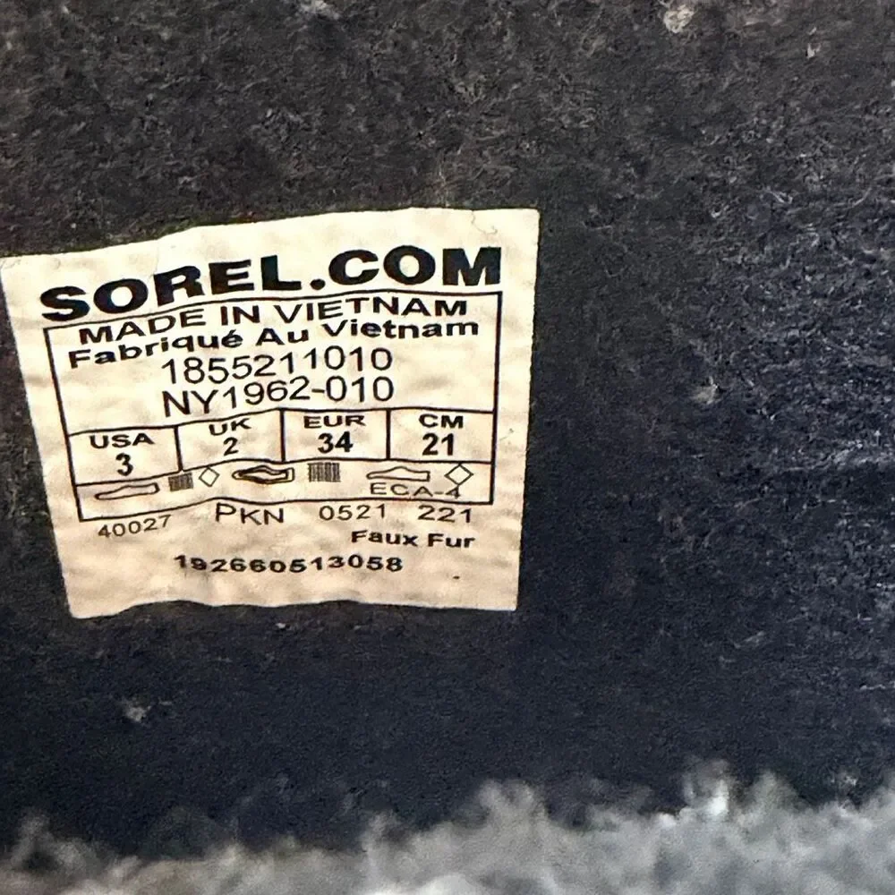 SOREL Youth Kids Yoot Pac Black Waterproof Snow Boots Size 3